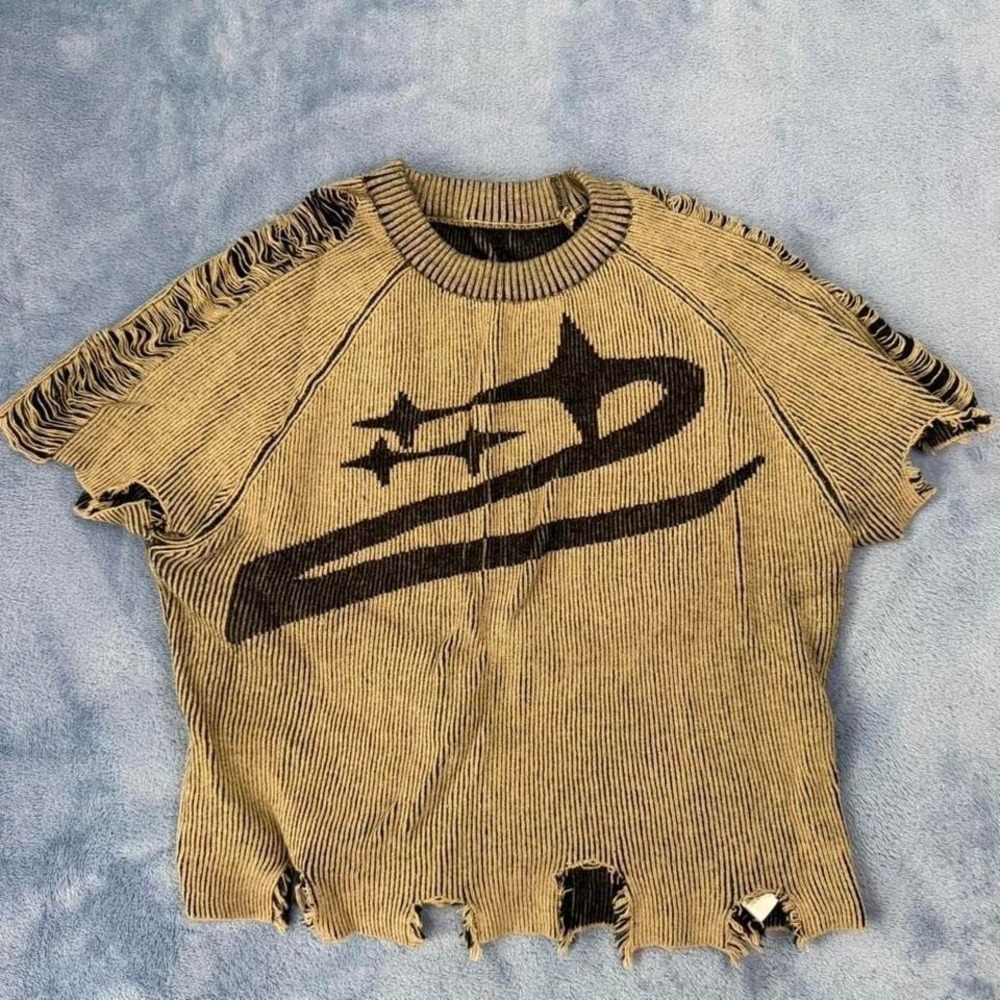 Cider‎ brown ribbed cropped top with black graphic women Size L